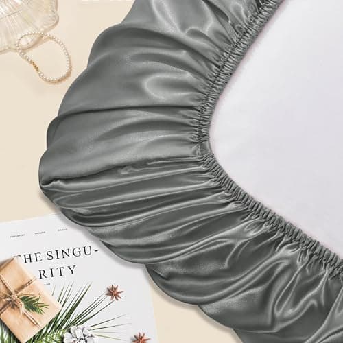 Manyshofu Satin Pillowcases for Hair Protection - 2Pcs Grey Pillow Cases, Elastic Band Standard & Queen Satin Pillowcases Luxury Silky Pillow Cases Travel Pillow Covers 6