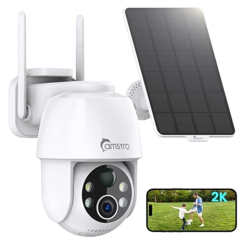 CAMSTRO Solar Security Cameras Wireless Outdoor 2K, Self Charged WiFi Cameras for Home Security Battery-Powered, 360°PTZ 3MP Color Night Vision, IP66,Two-Way Audio, Alexa/Google Assistant,2.4Ghz Only