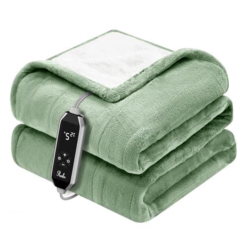 Reaks Heated Blanket Throw, 50×60 Inches, Fast Heating Blanket 10 Heat & 9 Timer Settings, Electric Blanket Soft Flannel Sherpa, Automatic Power Off Function, ETL & FCC, Machine Washable, Green