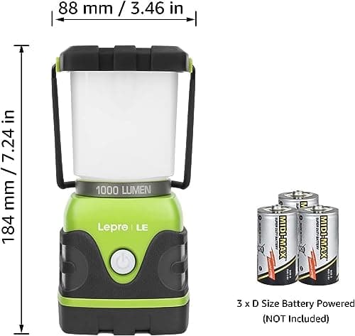 LE 1000LM Battery Powered LED Camping Lantern, Waterproof Tent Light with 4 Light Modes, Camping Essentials, Portable Lantern Flashlight for Camping, Emergency Light, Power Outages, Not Rechargeable 6
