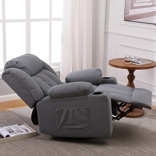 Ketaiyou Rocker Swivel Recliner Chair for Adults, Overstuffed Large Manual Recliner Glider with Massage and Heat, Comfy Soft Fabric Living Room Reclining Sofa Chair (Technical Grey) 8