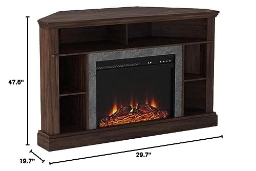 Ameriwood Home Overland Corner Fireplace TV Stand for TVs up to 50 Inch, Replaceable Electric Fireplace Insert Heater, Remote Control, Timer, Realistic Log and Flame Effect, Espresso 8