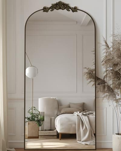 Antok Arched Full Length Mirror, 71"x28" Floor Mirror with Carved Frame, Standing/Wall Hanging Large Mirror for Bedroom, Living Room, Cloakroom, Bronze, Retro Style