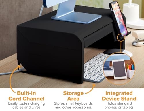 Bostitch Konnect Adjustable Monitor Riser with Drawer & Cell Phone Holder, Laptop Stand for Desk, 4 Height Levels, Cable Management & Rubber Feet 5