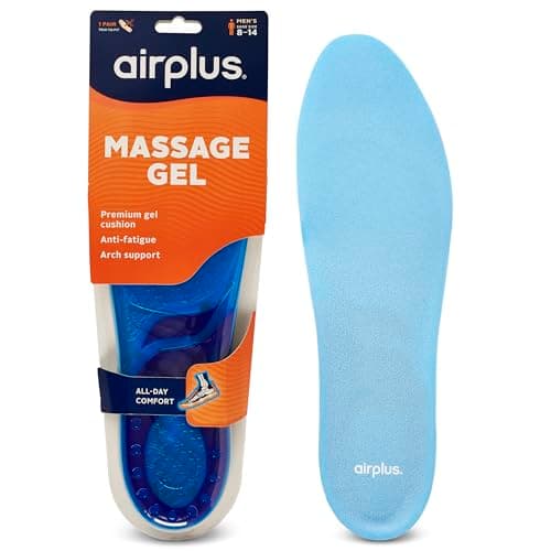 Airplus Super Gel Cushion Insole for Men’s Shoe Sizes 8-14 – All-Day Comfort, Shock Absorption, Gel Zones, Full-Length Footbed, Trim-to-Fit for Casual, Athletic, Dress Shoes, and Work Boots