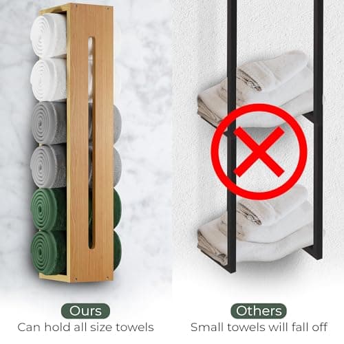 Bamboo Wall Mounted Towel Racks for Bathroom - Shelf - Wooden Towel Holder 6