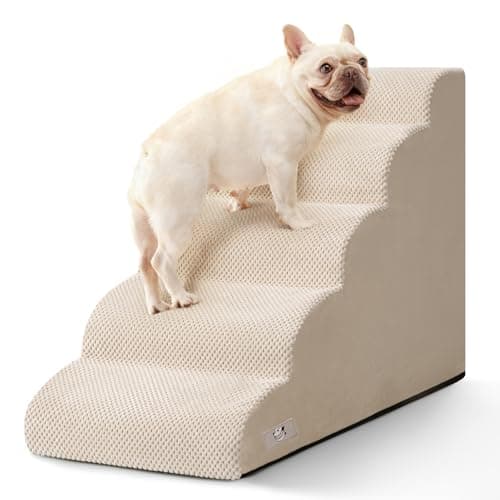 Airpanda 5 Step Dog Stairs for High Bed – Pet Steps for Small Dogs, Non-Slip Dog Ramp with Washable Cover, Pet Ladder for High Beds,Beige
