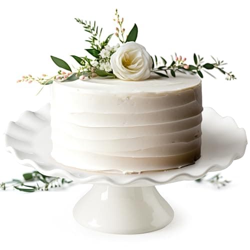 YHOJOY White Cake Stand, 10 Inch Cake Stands for Tea Party, Round Dessert Stand for 8 Inch Cake, Small Cake Plate Cupcake Stand for Dessert Table Display, Ruffle Trim