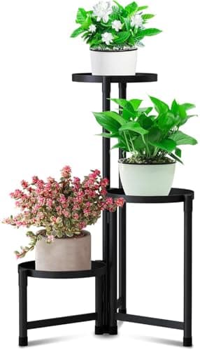 ZTKTEDF Metal Plant Stand Indoor Outdoor,3 Tier black Foldable Heavy Duty Plant Shelf clearance,Tall Corner Small Flower Stand for Multiple Stands for Small Space,Patio,Garden,Balcony,Living Room,Bedroom