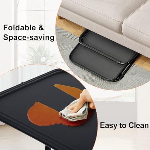 FurnitureR Adjustable Folding TV Tray Table, Portable Snack & Laptop Table with 4 Heights, 3 Tilt Angles and Cup Holder, Lightweight Bed & Sofa Table for Holiday Hosting and Gifting, Black 7