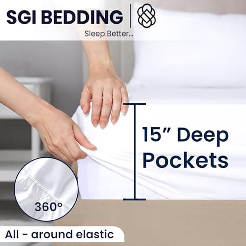 SGI Bedding 32" King Split Top Flex Head Fitted Sheet ONLY 100% Egyptian Cotton Sheet 1000 Thread Count Flex Top Fitted Sheet for Adjustable Bed 15" Deep Pocket, Sleep Number Bed - White 7