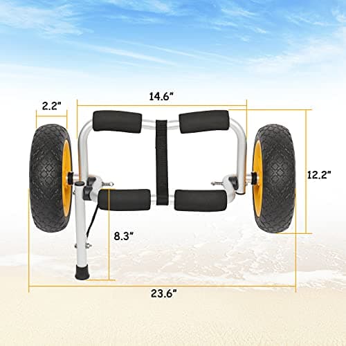 Bonnlo Kayak Car Foldable Aluminum Kayak Trailer with 10'' Solid Tires, Universal Kayaks Wheel Cart Dolly for Canoe, Paddle Board, Boat, Float Mats, Jon Boat 6