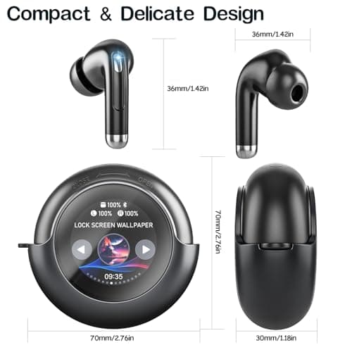 Byobyc Wireless Earbuds Bluetooth Headphones, Bluetooth 5.3 Stereo Sound with LED Display, IPX7 Water Resistant in-Ear Earphones for Sporting, Workout, Running Black 6