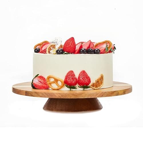GOVOKOI 12" Acacia Wood Revolving Cake Stand, 2" High Rotating Cake Turntable, Wooden Rotating Display Stand for Cake, Cupcake Decorating Supplies