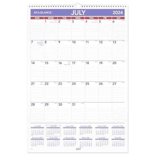 AT-A-GLANCE 2024-2025 Academic Wall Calendar, Monthly, 15-1/2" x 22-3/4", Large, Ruled Daily Blocks (AY328)