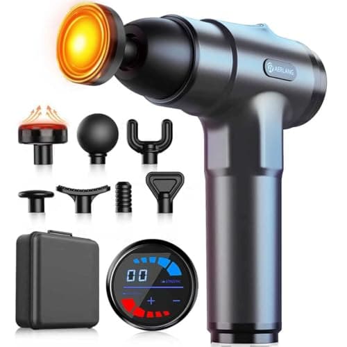 AERLANG Massage Gun with Heat Deep Tissue Back Massager Neck Massager for Pain Relief,Muscle Percussion Massage Gun, Birthday Gifts for Men Women Dad him Handheld Message Gun with 7Heads&Silent