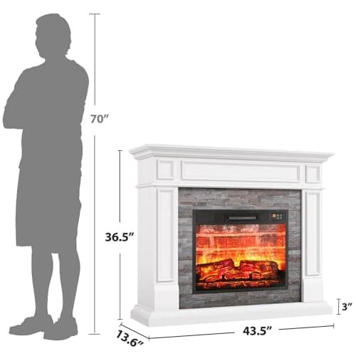 LGHM 44 Inch Electric Fireplace with Mantel, Tall Fireplace Heater Freestanding, Realistic Stacked Stone Surround with Remote Control Timer LED Flame for Living Room, Bedroom 7