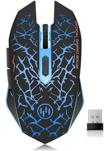 VEGCOO C12 Wireless Gaming Mouse,Rechargeable Mice Silent Click Cordless Mouse with 6 Buttons PC Gaming Mice Advanced Technology with 2.4GHZ Up to 2400DPI for PC Laptop (Blue)