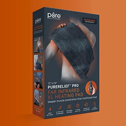 Pure Enrichment PureRelief Pro Far Infrared XL Heating Pad - Muscle Relief for Back, Neck, Shoulder, & Knee Pain in Athletes, 4 Heat Settings, Dry/Moist Heat, 12” x 24” Extra-Long Size (Iron Gray) 6