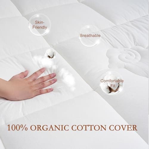 YOUR MOON 100% Organic Wool Mattress Topper Queen Size – 2 Inch Thick Pillow Top Mattress Pad, 700GSM Natural Wool Filling, Back Pain Relief Bed Topper with Cotton Cover-16'' Depth, 60"x80" (White) 5
