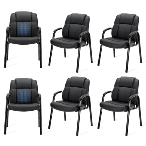 OLIXIS Waiting Room Chairs Set of 6, Leather Office Desk Reception Guest Stationary Side Chair with Padded Arms for Home Conference Lobby Area Meeting Church Medical Clinic Elderly Student