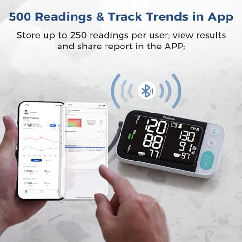 Checkme Blutooth Blood Pressure Monitors for Home Use, Blood Pressure Machine with Dual-Display, Extra-Large Adult Cuff, 500 Readings, Voice Broadcast - Automatic BP Monitor with Bluetooth 5