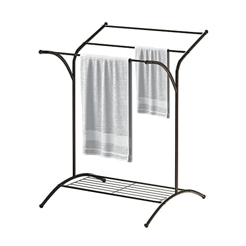 JOIN IRON Freestanding Towel Rack, 3 Hanging Black Metal Towel Bars for Bathroom Accessories Organizer for Bath Storage & Hand Towels, Washcloths,Towel Rack Stand(Black)