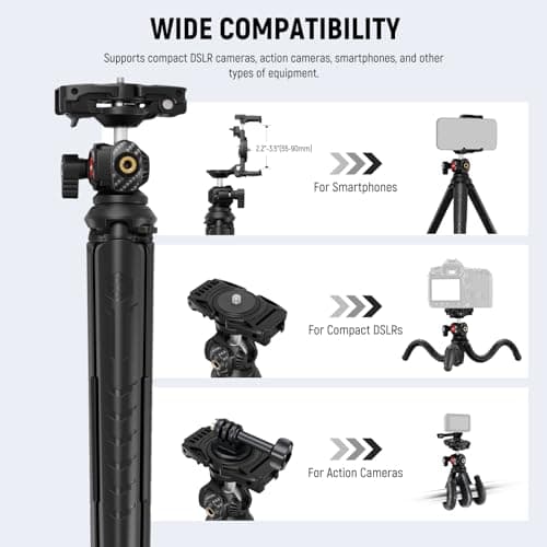 NEEWER Tripod for iPhone with Remote, Mini Flexible Phone Tripod Stand Vlog Selfie Stick with Phone Holder & Action Camera Adapter Compatible with iPhone GoPro Insta360 Samsung Digital Camera, TP35 5