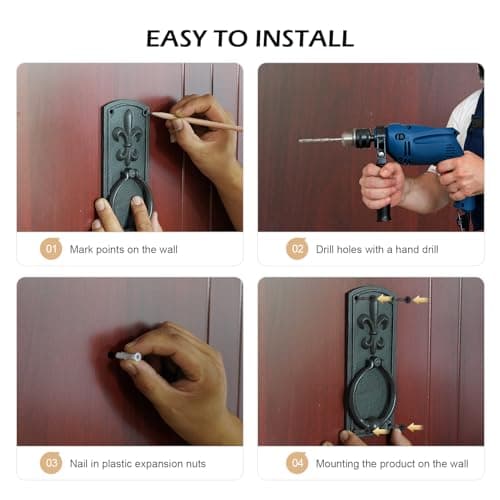 TECANA Door Knocker-Vintage Black Door Knockers for Front Door - Heavy Duty Cast Iron Front Door Knocker with Iris Carving Pattern 6