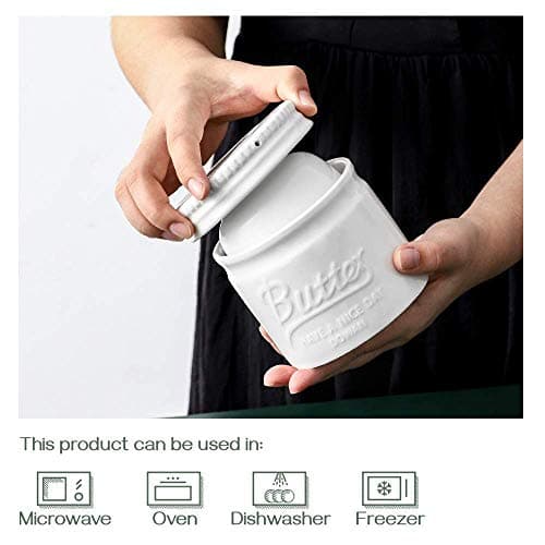 DOWAN Butter Crock, French Butter Dish for Spreadable Soft Butter, Ceramic Butter Keeper With Lid for Countertop, Butter Dish With Waterline, Housewarming Gift, Kitchen and Home Decor, Soft White 6