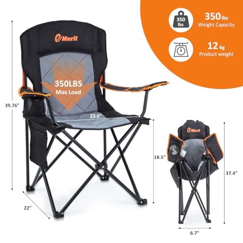 EMERIT 2 Pack Oversized Padded Camping Chair, 350LB Heavy Duty Quad Fold Chair with Arms, Collapsible Outdoor Chairs with Lumbar Back & Cup Holder 3