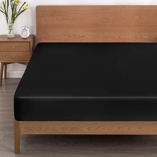 Claphin Satin Fitted Sheet Full Size Fitted Bed Sheet, 15" Deep Pocket Fitted Sheet Only, Comfortable Bedding Fitted Sheet One Pack, Breathable and Cooling Bottom Fitted Sheet, Black
