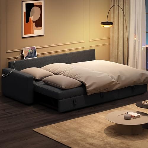 Yaheetech Sectional Sofa L-Shaped Sofa Couch Bed w/Chaise & USB, Reversible Couch Sleeper w/Pull Out Bed & Storage Space Living Room Dark Gray 7