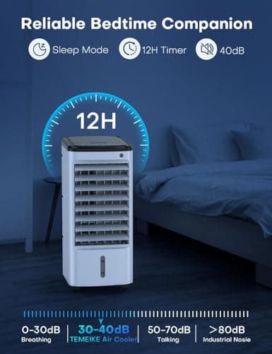 CENSTECH Evaporative Air Cooler, Swamp Cooler Air Conditioner w/ 12H Timer for Auto-off, 6 Upgraded Ice Packs, 3-Speed Windowless Air Conditioner, Smart Remote, Dual Tank Portable Air Cooler for Room 8