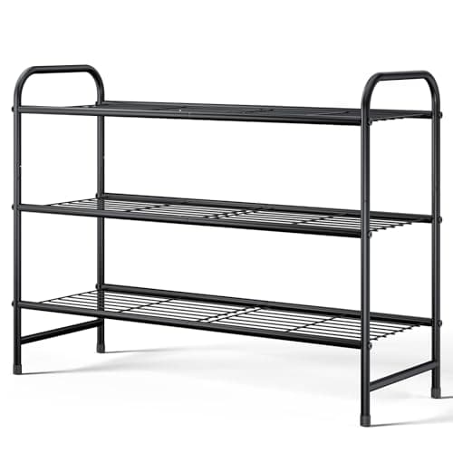 Kitsure Shoe Rack - Stainless Steel Shoe Organizer, Sturdy Shoe Rack for Closet and Front Door Entrance, Free Standing Shoe Shelf, Closet Organizers and Storage, 25.6" Wide - 3 Tier, Black
