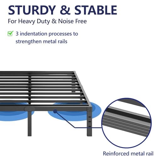 Furnitui 18 Inch High Metal Queen Bed Frame, Platform Bed Frame Queen Size No Box Spring Needed, Easy Assembly, Noise Free, Sturdy, Black 5