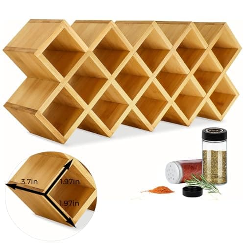 Bamboo Criss Cross Spice Rack Organizer for Cabinet, Wood Seasoning Rack Spice Holder, 18-Jar Spice Rack Tower Spice Storage for Kitchen Countertop Drawer-Jars Not Included
