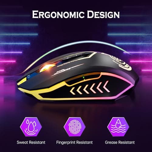 UHURU Wireless Gaming Mouse Up to 12000 DPI, Rechargeable USB-C Wireless Mouse with 7 Buttons 7 Dynamic LED Color Ergonomic Programmable MMO RPG for PC Laptop, Compatible with Windows Mac 7