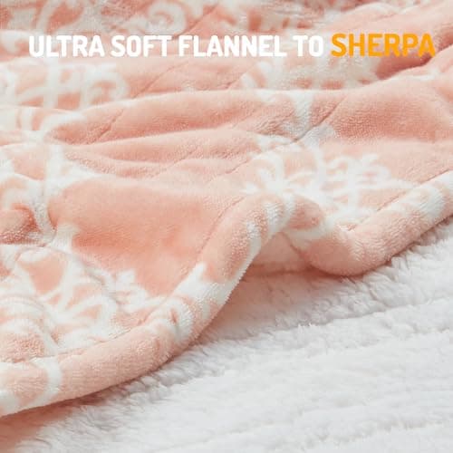 Degrees of Comfort Heated Sherpa Wrap Shawl, Cozy Winter Electric Blanket Throw, for Grandma Mom Women, Washable, Auto Shut-Off, Reversible 50 x 64 Inch, Blush Lattice 5