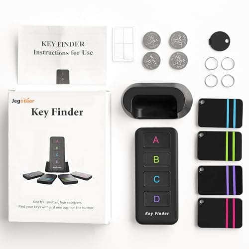 Remote Control Finder, Pack of 4 Find My Keys Device | Stick on Remote Finder Beeper, Tracker Tags for Car Keys and Phones | 120Ft Range 80dB RF Key Locator, Lost Key Finders That Make Noise 8