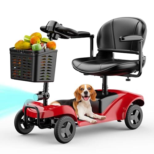 Four-Wheel Electric Mobility Scooter, Foldable Mobility Scooter, with a Load Capacity of 300 pounds, Suitable for Adults and The Elderly, Equipped with LED Lights (red)