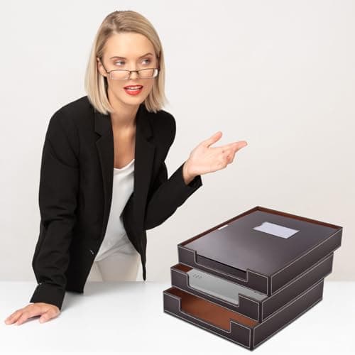 Leather Letter Tray, Office Supplies Desk Organizer for Mail Paper Files Magazines Jewelry Cosmetics,Luxury Letter Holder&Multipurpos Stackable Office Desktop Storage Box,Coffee 10