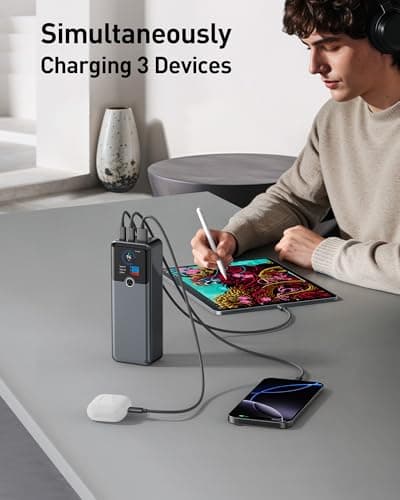 SIXTHGU Laptop Power Bank, 3-Port 20,000mAh Portable Charger with 200W Max Output, PD 3.1 Fast Charging, Flight-Approved for Travel, PowerTower, for MacBook, iPhone 17/16 Series, and More(Grey) 5