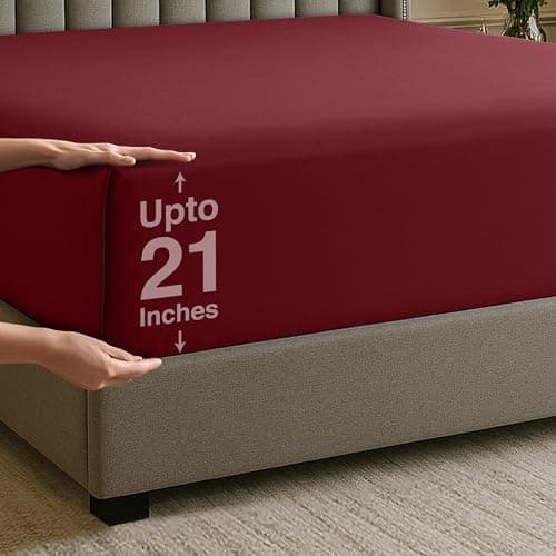 Utopia Bedding Queen Deep Pocket Fitted Sheet – Extra Deep Pocket – Fits up to 21 Inch Mattress – Hotel Luxury – Soft, Breathable and Comfy – Shrinkage and Fade Resistant – Easy Care – (Burgundy)