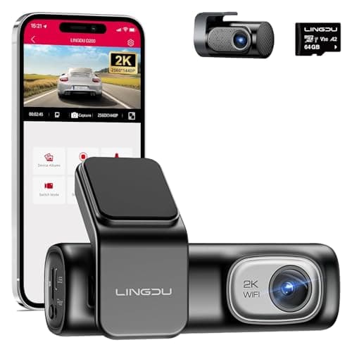 LINGDU D200 2K Dash Cam Front and Rear Built-in GPS WI-FI, 0.96" LCD Screen Car Camera with 64GB SD Card, Night Vision, Voice Control, Parking Monitor, Loop Recording, G-Sensor