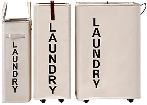 Homlikelan 70L Large Rolling Laundry Hamper - Tall Narrow Basket With Wheels, Slim Clothes Bin, 27.5" Beige 8