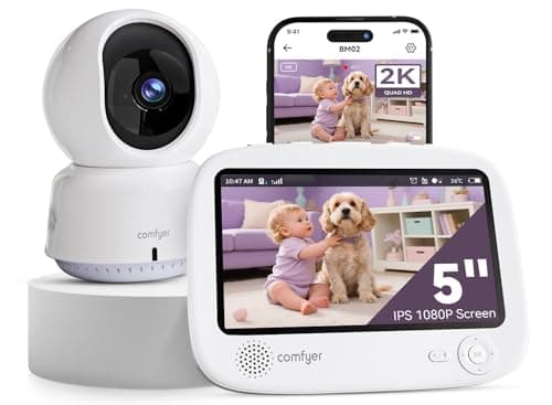 Comfyer Hybrid Video No WiFi & Smart WiFi Baby Monitor - 5" 1080P Split Screen & 2K Camera App Control, Motion Alerts, Sound Detection, HD Night Vision, 5050mAh Battery,Triple Security, 1600ft Range