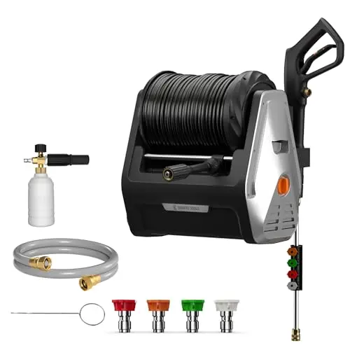 Giraffe Tools Wall Mounted Pressure Washer Essential with Upgraded 1800W Motor, Max 2900 PSI, 2.2 GPM Electric Power Washer with 100ft Retractable Pressure Hose, Automatic Rewind, Any Length Lock