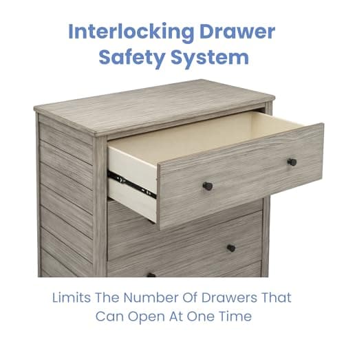 Simmons Kids Monterey 4 Drawer Dresser with Changing Top and Interlocking Drawers, Rustic White 7