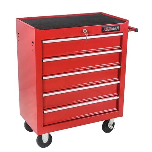 RYH 4/5/6/7 Drawers Rolling Tool Chest -Heavy Duty Mobile Metal Tool Box with Locking Wheels, with Stainless Steel Worktop, Garage Tool Storage Cabinet (Red, 5-Drawers 29.9" H×24.2" W)